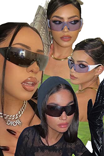 GIFIORE Y2K Sunglasses with Rhinestone,Trendy Rimless Wrap Around Sun Glasses Shades3