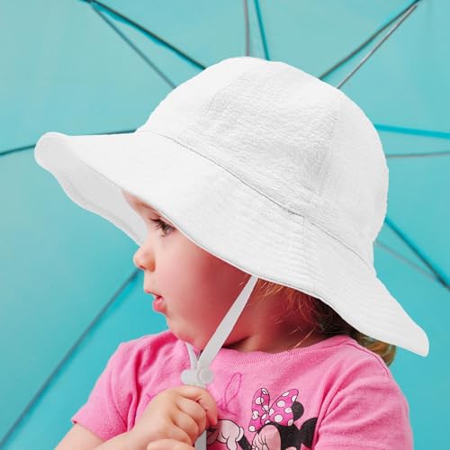 Zando Seersucker Baby Sun Hat Toddler UPF 50+ Adjustable Bucket Hats for Boys Girls Beach Hat Breathable Summer Cap Wide Brim 5