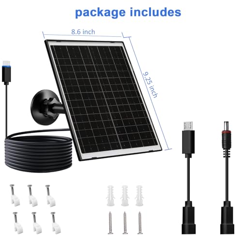 FUTUREZEN 10W Solar Panel for Security Camera, Trail Camera, Type-C Device, Solar Charger with USB-C, Micro USB & DC 5.5x2.1mm Port, IP66 Waterproof, Adjustable Mount, 7.2FT Cable
