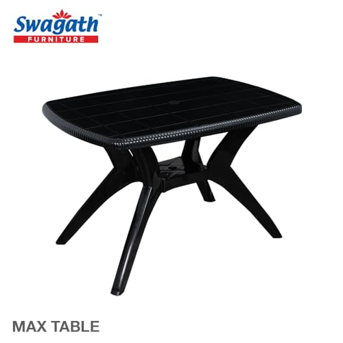Image of Furniture 4 Seater Max Plastic Cross Leg Dining Table and 4 Nos Bloom Chair Shell with Stainless Steel Legs for Home, Garden & Cafeteria (Finish Color -Black, DIY(Do-It-Yourself)