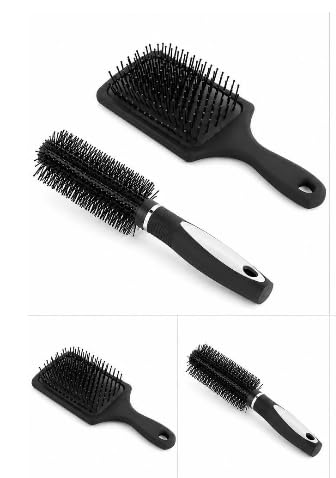 Image of 2-Piece Hair Brush Comb Set: Paddle Detangling Brush, Airbag Massage Comb, Roller Comb - Black, Unisex, All Ages