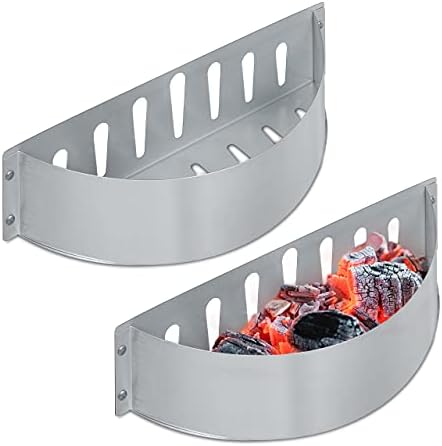 Relaxdays Set of 2 Charcoal Baskets, 7 x 33 x 11.5 cm, Direct and Indirect Roasting, Steel, Barbecue, Silver