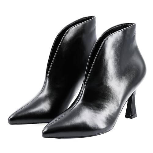 JOMIX Botines Mujer con Punta Afilada y Tacón de Aguja Botas de Piel de Tacón Alto a la Moda Cómodas y Antideslizantes NXW2514 (Negro,40)