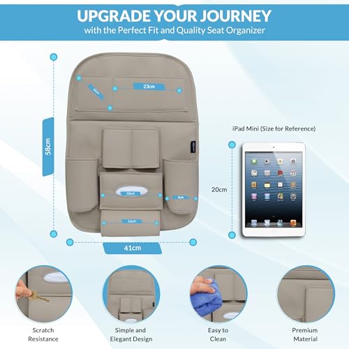 Image of Neodrift 'Seat Master Lite' (Set of 2) | (Color - Beige) Premium 7D Car Seat Organizer, Universal Fit, Multi-Pocket Storage for Bottles, Mobile, Keys, Documents, Tissues