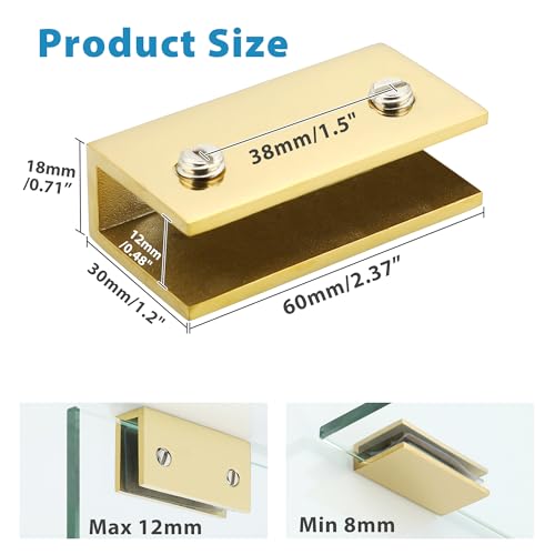 Alise Glass Shelf Brackets 2Pcs, Adjustable Shower Glass Clamps, Heavy Duty Clamp Holder, SUS304 Stainless Steel Brackets for 8-12mm Shower Shelf Bracket and Wall-to-Panel Connection, Gold Finish by Alise - Used condition - Image 3