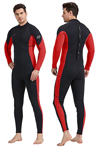 Hevto Wetsuits Men 3Mm Neoprene Adult Long Sleeve Fullsuit Scuba Diving Wet Suit Surfing Swimming For Underwater Sports (M03-Red, M) #TOP6
