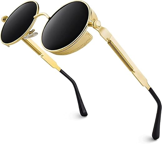 Eymen I Vintage Round Steampunk Sunglasses for Women Men Circle Gothic Glasses Retro Metal Frame