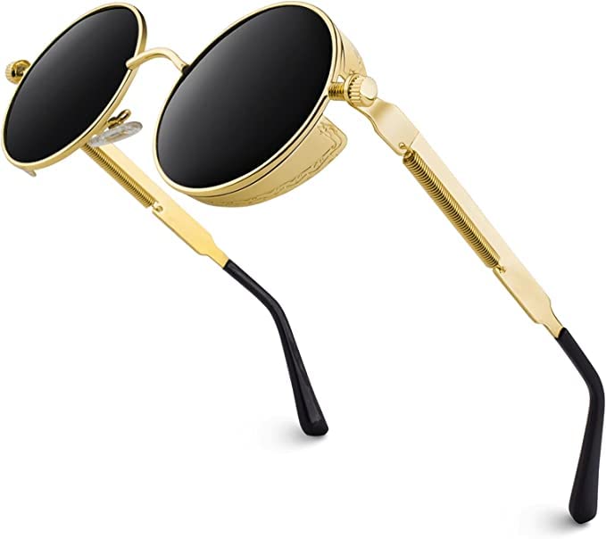 Eymen I Vintage Round Steampunk Sunglasses for Women Men Circle Gothic Glasses Retro Metal Frame