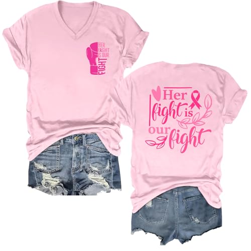 hohololo Breast Cancer Shirts Women in October We Wear Pink Tshirt Breast Cancer Awareness V-Neck Tees Cancer Survivor Tops