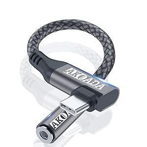 AkoaDa USB C naar 3,5 mm hoofdtelefoonaansluiting, hoek, USB C naar 3,5 mm Aux naar Audio converter, nylon, gevlochten…