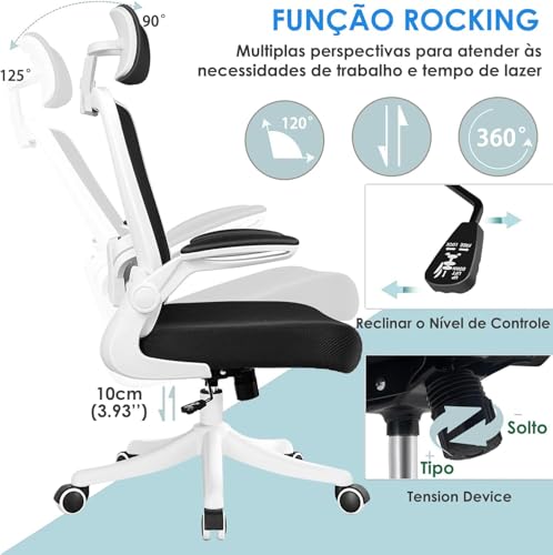 Cadeira Para Escritório, Presidente Giratória, Design Ergonômico, Encosto de Cabeça Ajustável (Preta