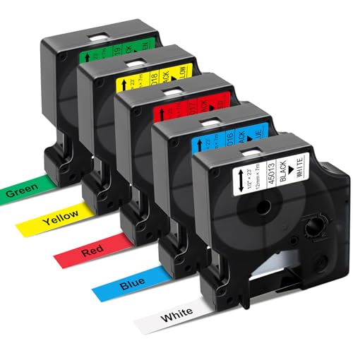 Ruban d'étiquettes 45013 compatible Dymo D1 12mm recharge étiqueteuse LabelManager pack 5