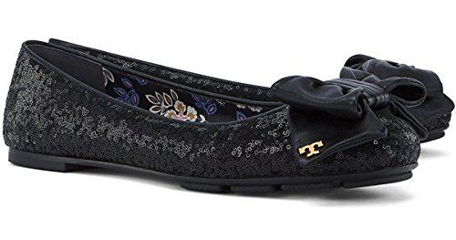 Tory Burch Black Divine Sequin Bow Driver Ballet Flat (8.5)