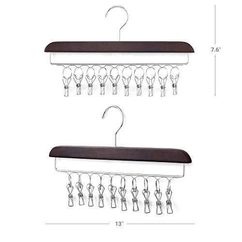 Mkono Hat Hangers For Closet Set Of 2 Wooden Hat Organizer Racks For Baseball Caps With 20 Stainless Steel Clips, Baseball Hat Holder For Closet Storage, Fits All Caps, Walnut Color #TOP5