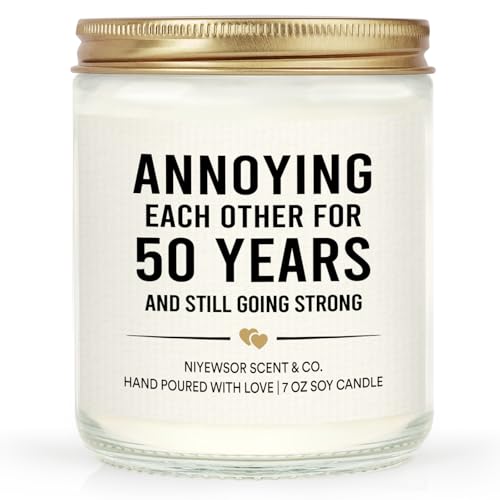 Niyewsor 50th Wedding Anniversary Couple Gifts, 50th Anniversary Candle Gifts for Couple, Parents, Husband, Wife, Him, Her, Friends, Golden Wedding Keepsake, Handmade, 7oz