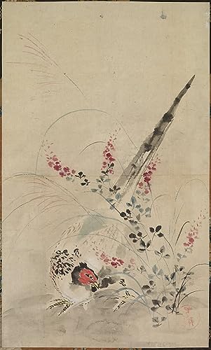 Poster Faisan et herbes Ogata Korin 50x70 cm toile sans cadre