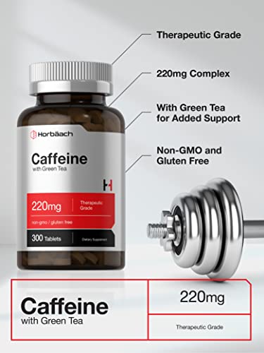 Caffeine Pills 200Mg | With Green Tea | 300 Tablets | Vegetarian, Non-Gmo & Gluten Free | By Horbaach #TOP2
