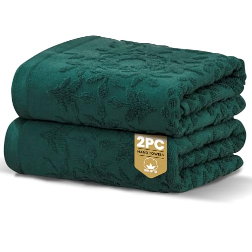 Rapport Home 2-Pack Versailles Jacquard Hand Towels | 50x85cm 100% Cotton 500GSM | Absorbent & Soft Bathroom Towel Set | Oeko-Tex Certified Jade Green