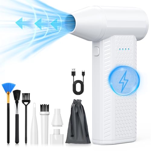 Compressed Air Duster kit-Blower-pc Duster Electric-130000RPM- Replace Compressed air can-Keyboard Clean-car Mini Snow Blowers-Car Dryer air Blower-Jet Fan-No air Canned dusters for Cleaning (White)