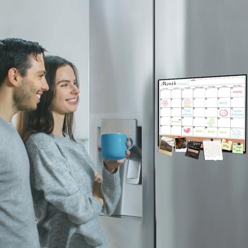 Magnetic Fridge Calendar Dry Erase, 2 in 1 Combo Fridge Cork Calendar, 15.7\"x13\" Magnetic Whiteboard Calendar for Fridge with 1 Eraser, 4 Dry Wipe Markers, 8 Magnets Thumb Tacks, Chore List for Family