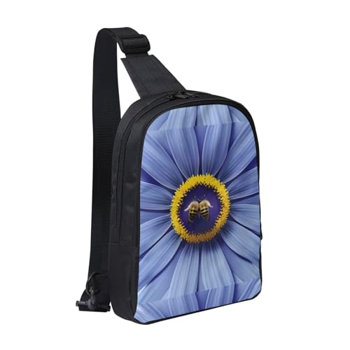 MYGANN Flower Heart Bee Adjustable Strap Large Capacity Double Layer Crossbody Chest Bag 7.7x2.4x11.8in For Camping Travel Daily Leisure Activities, Black