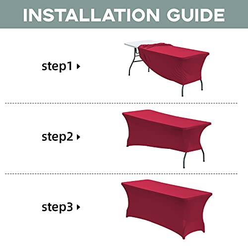 Image of CWK 4FT Waterproof Stretch Spandex Table Cover for Rectangular Tables - Elastic Fitted Tablecloth for Folding Tables,Wrinkle Resistant Table Cloth for Parties, Weddings, Banquets & Events(Apple Red)
