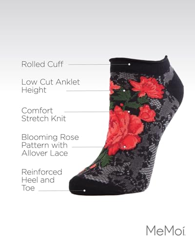 MeMoi Love and Lace Low-Cut Floral Socks3