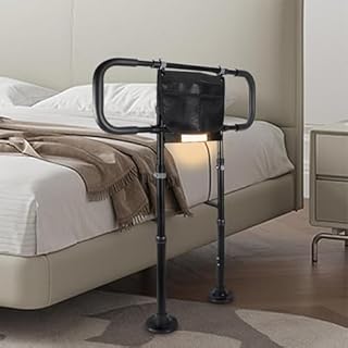 Airminti Sponda Letto Anziani Anticaduta Ausili per Alzarsi Dal Letto Regolabile in Altezza con Luce a Sensore, Supporto per Alzarsi, Sbarra di Sicurezza, Portata Fino a 180KG (60x70x103CM)