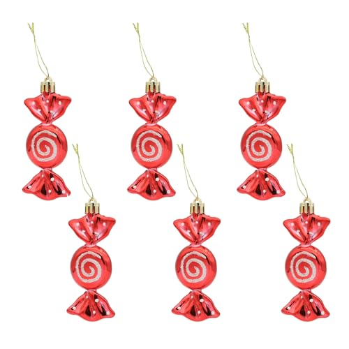 6 Pieces Christmas Candy Ornaments Red Christmas Tree Baubles Decorations Pendant Hanging Glitter Candy Canes Sweets with Golden Ropes for Xmas Home Party Holiday Decoration Supplies(Red)