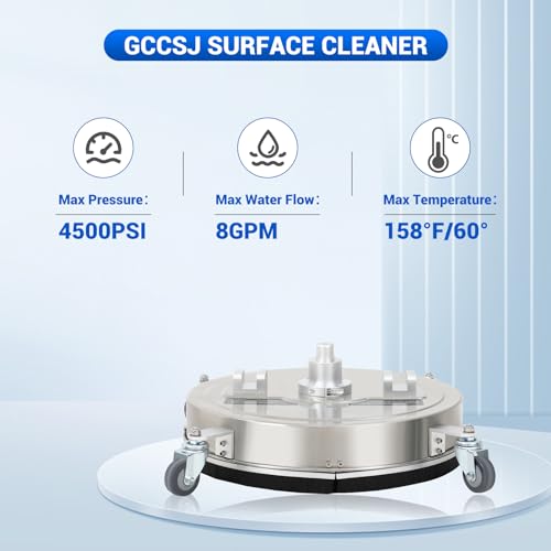 GCCSJ 20 Inch Pressure Washer Surface Cleaner, Stainless Steel, with 4 Spinner Wheels, Dual High Pressure Spray Guns, Replacement Adapters, Surface Cleaner for Pressure Washer, Runway, Mall, Patio - Thumbnail 6