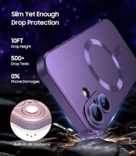 Image of DIZORO Magnetic Case for iPhone 16 Pro Case [Compatible with MagSafe][Built-in Camera Lens Protector] Slim Soft Silicone Bumper Shockproof Metallic Luster Back Cover Phone Case (Royal Deep)