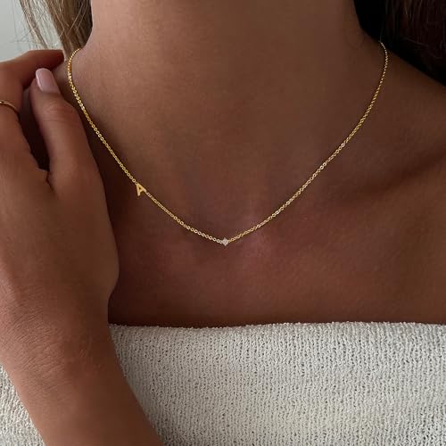 Initial Necklaces for Women,Dainty 14K Gold Plated Sideways Letter Necklace for Women Trendy Simple Choker Necklace Cute Personalized Initial Name Necklaces for Women Non Tarnish Gold Jewelry3