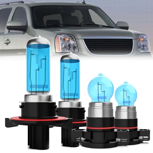 Image of Headlight Bulbs Compatible With GMC Yukon Denail XL 2007-2008, H13 High Low Beam + 5202 Fog Lights Halogen Light Bulb Combo, Super Bright 6000K White, Plug and Play, Pack of 4