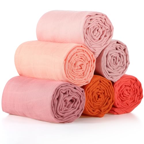 Image of 47 x 47 Inches Muslin Swaddle Blankets Cotton Newborn Receiving Blankets Breathable Colorful Baby Swaddle Soft Baby Registry Essentials Gift for Unisex Boy Girl(Pink Series)