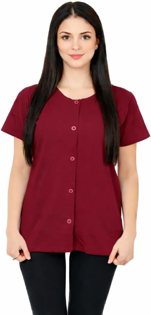 USBD Post Mastectomy Shirt with Drain Pockets Crew Neck Post Op Button Down Recovery Tops - Image 2