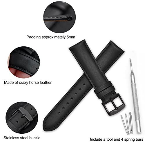Wocci 22Mm Vintage Leather Watch Band With Black Buckle, Replacement Bands (Black) #TOP3