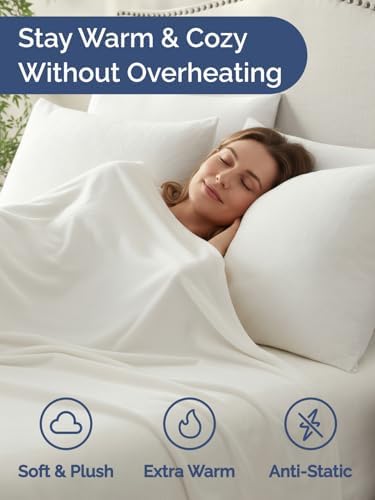 Fleece Sheets Queen Size Set - 4-Piece Velvet Flannel Sheet Set - Super Soft Fleece Bedding - 1 Flat & 1 Fitted and 2 Pillowcases - Cozy Warm, Comfy & Plush - Deep Pockets, Fuzzy & Anti-Static - Ivory - Thumbnail 5