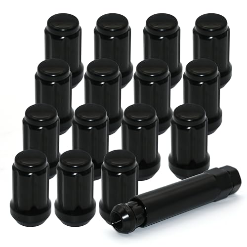 Image of 16 PCS M12x1.5 Black Lug Nuts, 1.35 inch Tall Hex Trailer Lug Nuts, 60 Degree Conical Cone Seat with Socket Key, Wheel Lugnuts Compatible with Ford Fusion 2006-2019, Ford Focus 2000-2019