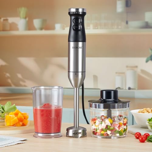 Image of Borosil SmartBlend Hand Blender with Chopper | 750 ml Beaker & 500 ml Chopper | BIS Approved Made in India | Variable Speed Control | SS 301 Blade & Detachable Blending Rod | 2 Years Warranty
