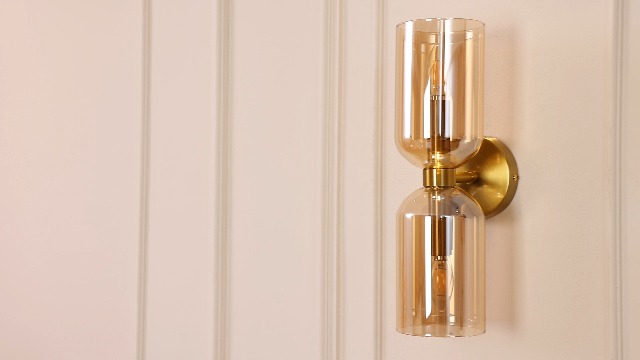 Image of EFINEHOME Minimalist 2-Light Gold Wall Sconces with Cylinder Glass Shades- Mid Century Vanity Wall Double Lights Hardwired- Modern Indoor Glass Wall Mounted Art Decor Lights (Clear, 1 Pack)