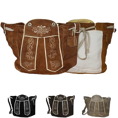 German Wear Trachtentaschen Damen Dirndl Taschen Original Trachten Ledertasche Bestickt Wildleder Kastanienbraun 29H x 28B x 14T cm