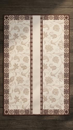 Image of Table Cover (152x101 cm) Brown Printed Border| Polyester Table Cloth | Washable Dustproof Rectangular Table Cover for Home & Kitchen