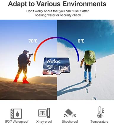 Netac 128GB MicroSDHC Memory Card, Micro SD Card R/W up to 100/50MB/s, TF Card 4K Full HD Video Recording, UHS-I, C10, U3, A1, V30, for Camera, Smartphone, Security System, Drone, Dash Cam, Gopro