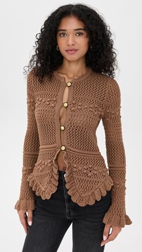 L'AGENCE Women's Kiva Open Stitch Ruffle Cardigan2