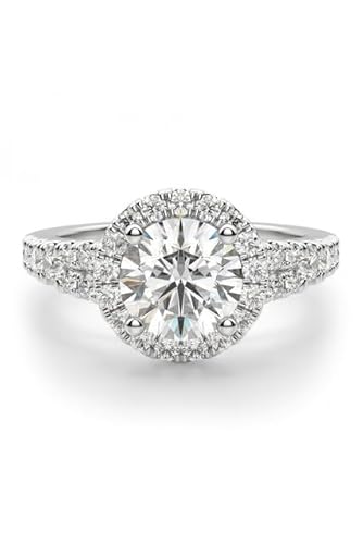 Radiant Collections2.30 CT Round Cut Created White Diamond Halo Prong Set Wedding Engagement Ring In 14K White Gold Plated 925 Sterling Silver Gift for Womens Ring Size-5