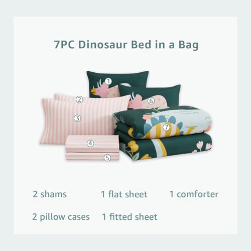 Image of AMBERSPACE Queen Comforter Set for Girls Dinosaur 7 Pieces Bed in a Bag