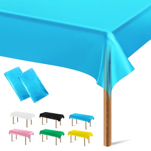 Segus Mantel Azul, 2 Piezas Manteles Desechables, Mantel Antimanchas, Mantel Plastico, Mantel Impermeable, Mantel Rectangular 137 * 274, Mantel para Fiestas, Cumpleaños, Boda (Peva)