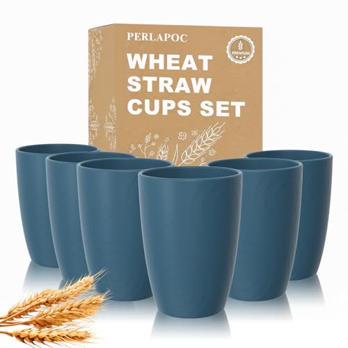 Image of Unbreakable Kids Plastic Cup Set of 6, 12oz Wheat Straw Cups, Blue | Reusable Dishwasher & Microwave Safe Kids Drinking Cups for Everyday Use, Kitchen, RV, Camping