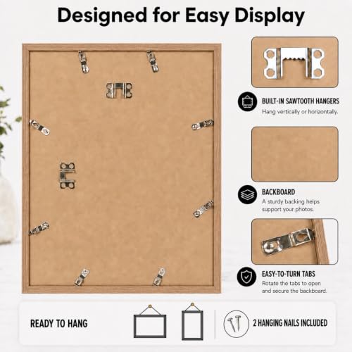 Image of JCJMY 11x14 Picture Frame Rustic Brown for Wall Hanging, Wall Mounting Horizontally or Vertically, 11 x 14 Wall Gallery Poster Photo Frame with Shatter Resistant Plexiglass, Rustic Brown