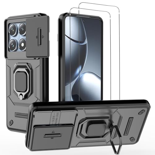 Pack Complet Protection Xiaomi 14T Pro Coque Résistante Anneau Anti Chute 2 Films Verre Trempé